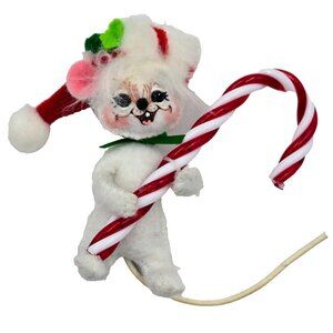 Annalee Sweet Candy Cane Mouse Santa Hat Christmas Ornament 2009 Read